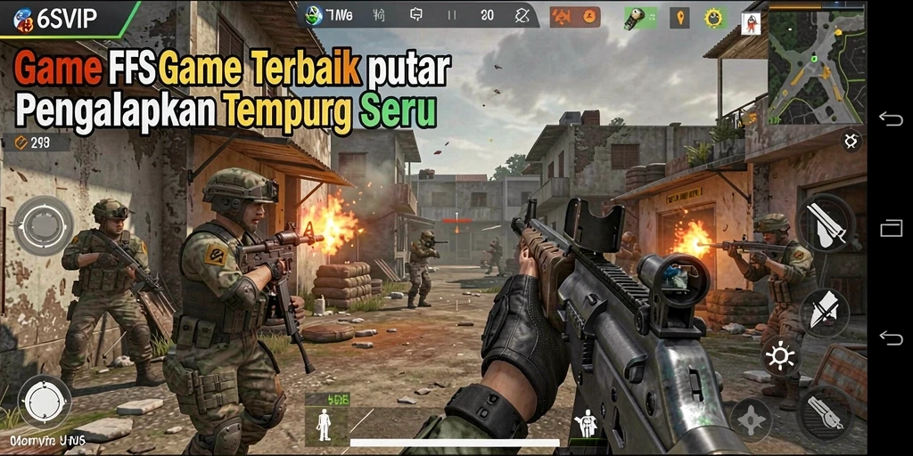 Screenshot gameplay 6SVIP menunjukkan aksi tembak-menembak yang intens.