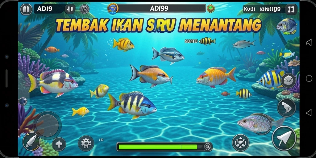 Screenshot gameplay ADI99 menunjukkan aksi seru dalam menembak ikan.