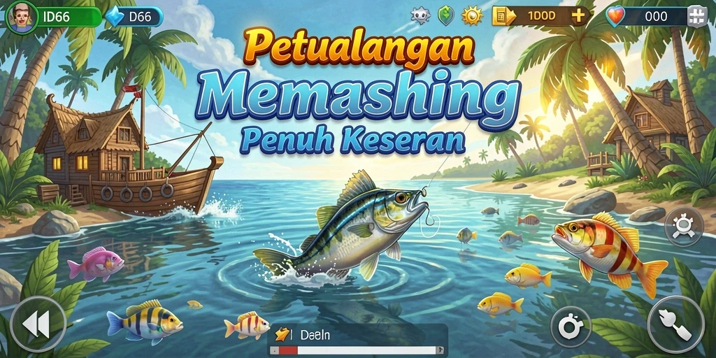 Tampilan gameplay menarik ID66 saat menangkap ikan di lokasi indah.