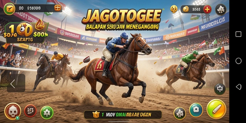 Tampilan gameplay menegangkan dari JAGOTOGEL saat balapan melawan pemain lain.