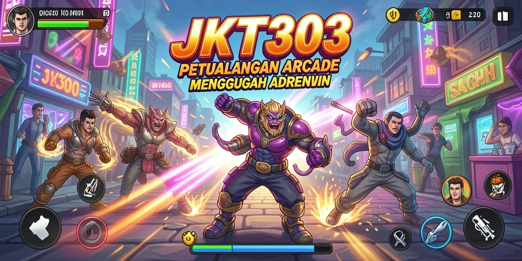 Screenshot JKT303 menunjukkan gameplay yang dinamis dan penuh warna.