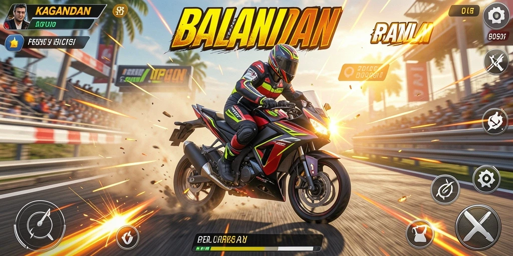Tampilan gameplay KAGANDAN saat balapan motor yang mendebarkan.