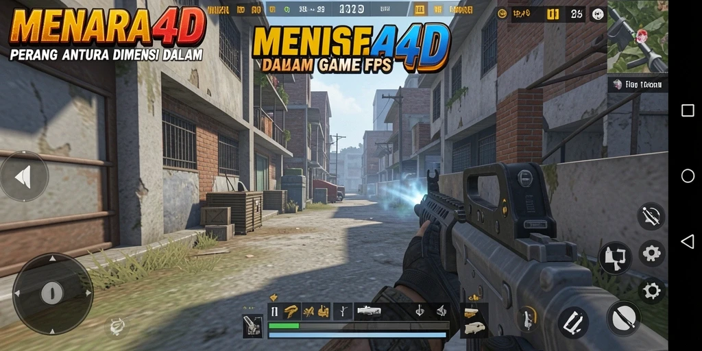 Screenshot MENARA4D menampilkan aksi tembak-menembak yang intens.