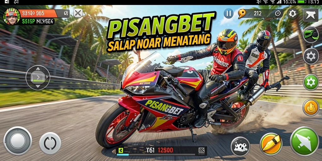Screenshot menampilkan aksi balap motor yang intens di PISANGBET.