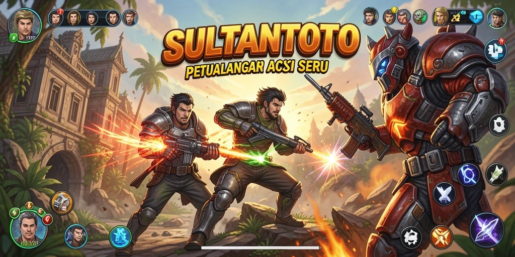 Screenshot menunjukkan pertarungan intens di SULTANTOTO dengan efek visual yang keren.
