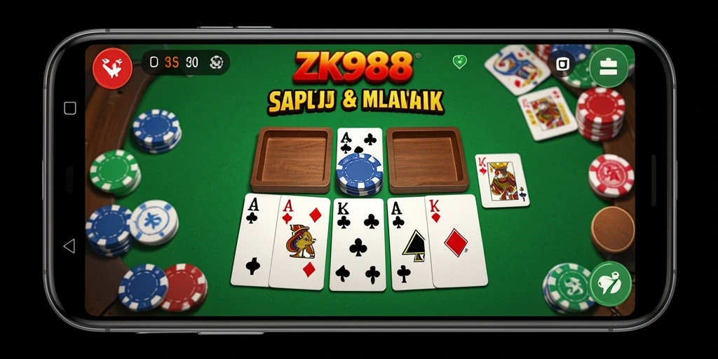 Tampilan gameplay seru ZK988 dengan fitur Gaple yang menarik.